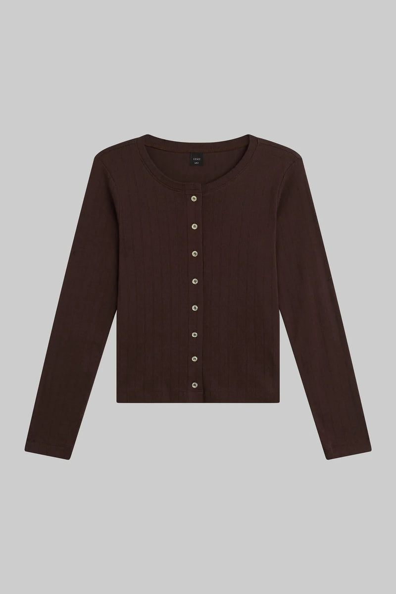 Leset Pointelle Classic Crew Cardigan Choco
