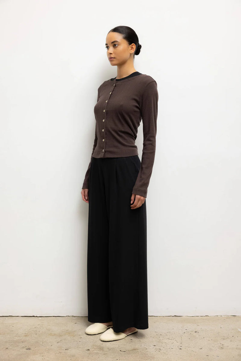 Leset Pointelle Classic Crew Cardigan Choco