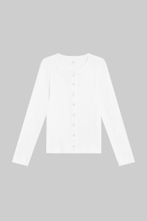 Leset Pointelle Classic Crew Cardigan White