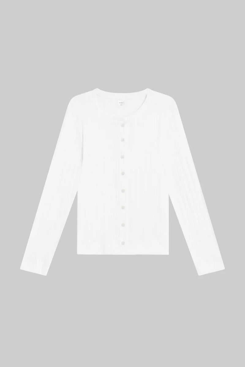 Leset Pointelle Classic Crew Cardigan White