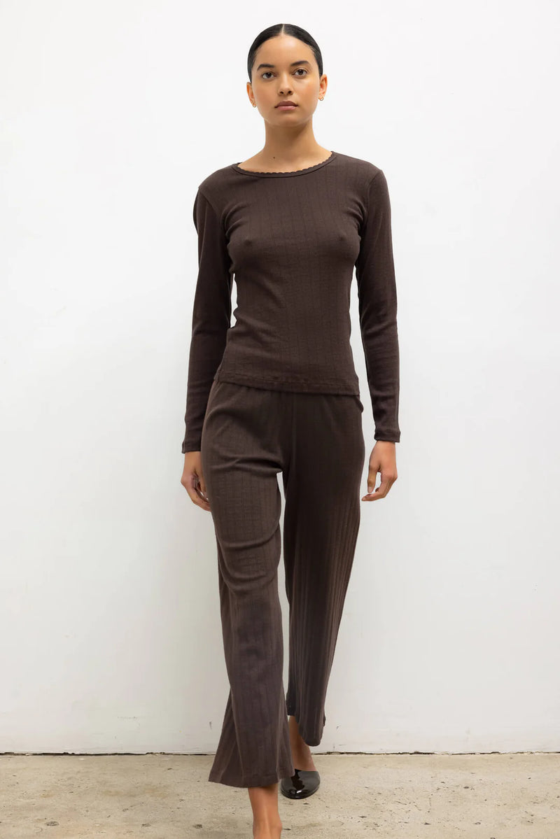 Leset Pointelle Crop Wide Leg Pant Choco