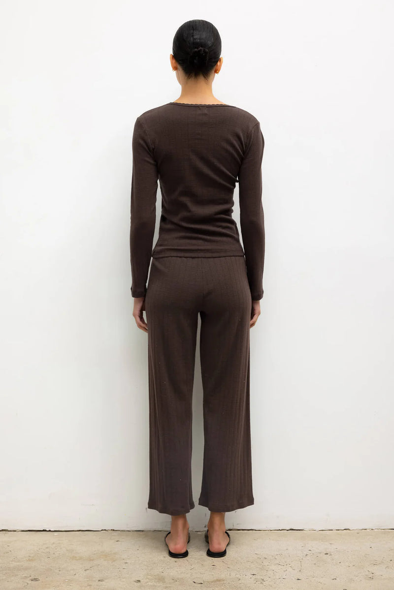 Leset Pointelle Crop Wide Leg Pant Choco