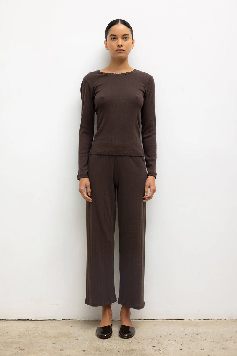 Leset Pointelle Crop Wide Leg Pant Choco