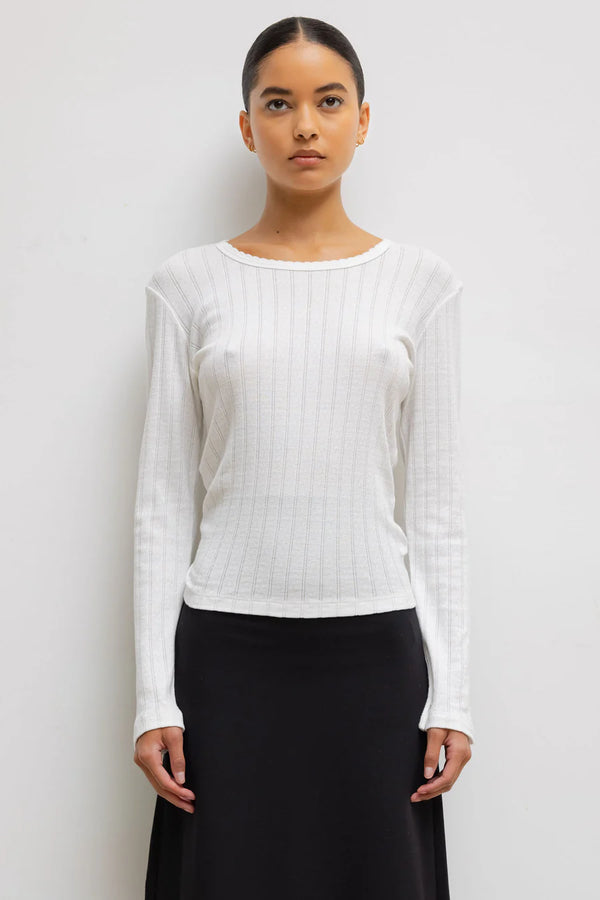 Leset Pointelle Slim Fit Long Sleeve White