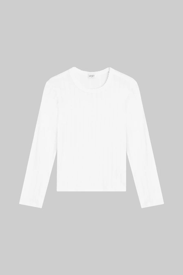 Leset Pointelle Slim Fit Long Sleeve White