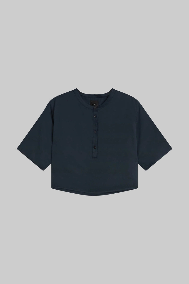 Leset Yoko Short Sleeve Henley Midnight