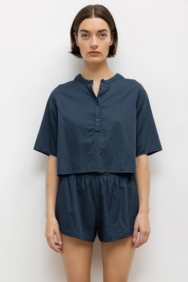 Leset Yoko Short Sleeve Henley Midnight