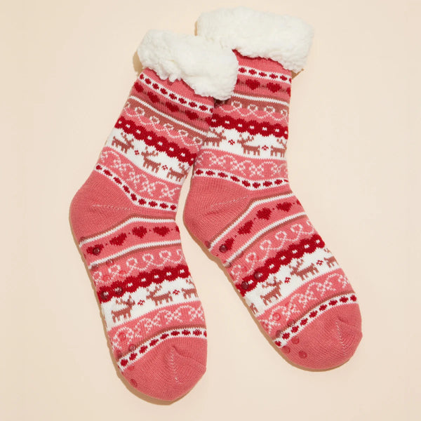 Lilla Haven Christmas Fuzzy Lining Socks Red