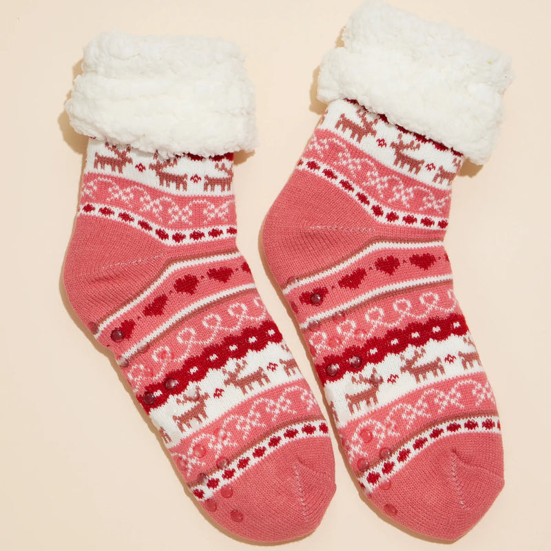 Lilla Haven Christmas Fuzzy Lining Socks Red