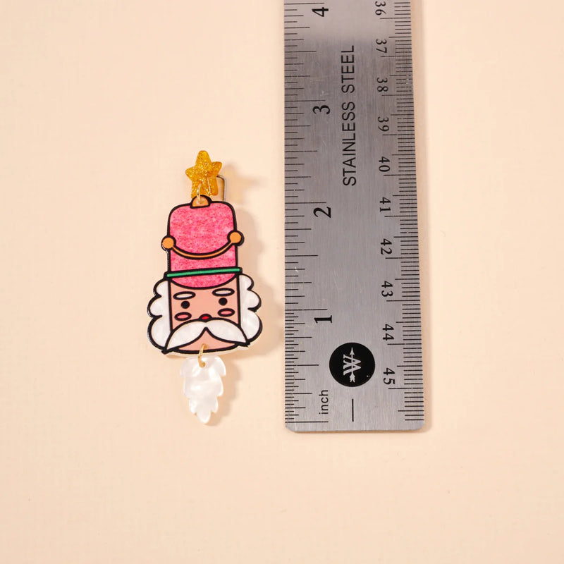 Lilla Haven Christmas Nutcracker Dangling Earrings Pink with Beard