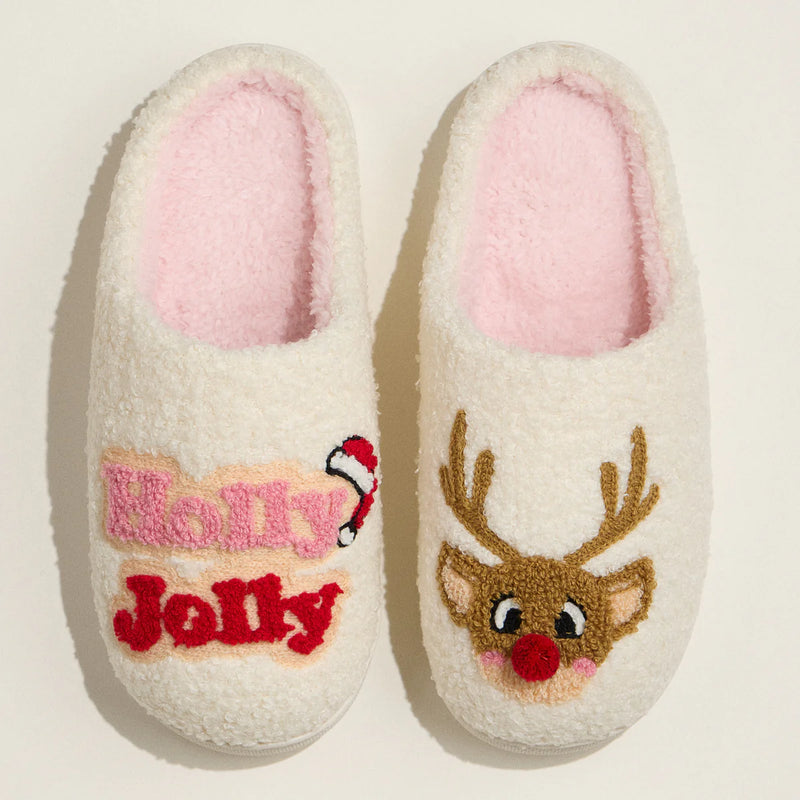 Lilla Haven Holly Jolly Reindeer Holiday Slippers