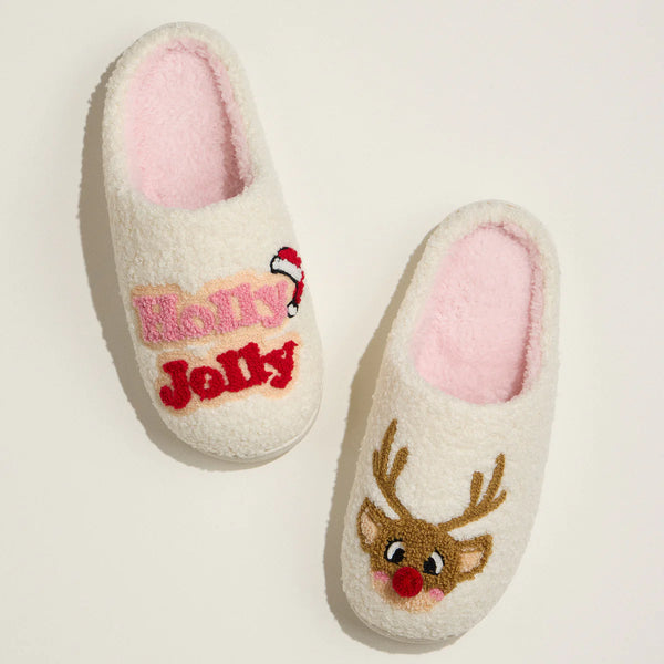 Lilla Haven Holly Jolly Reindeer Holiday Slippers