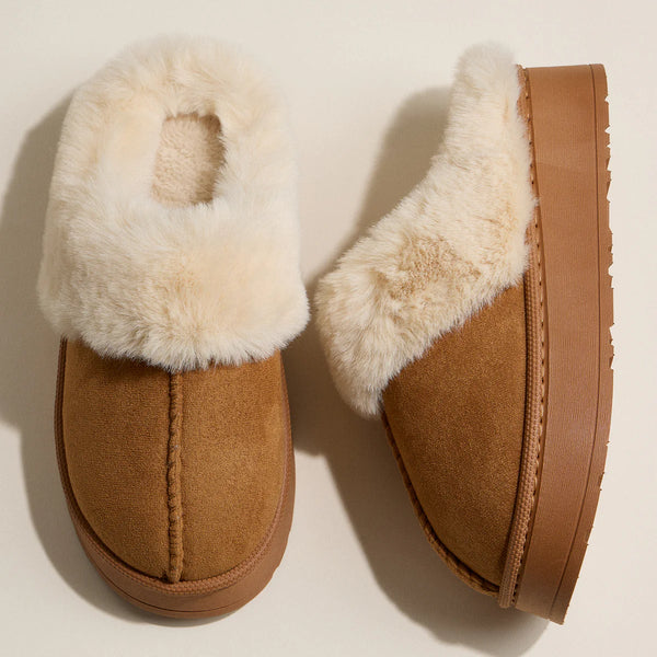 Lilla Haven Platform Sherpa Slippers with Suede Finish Brown