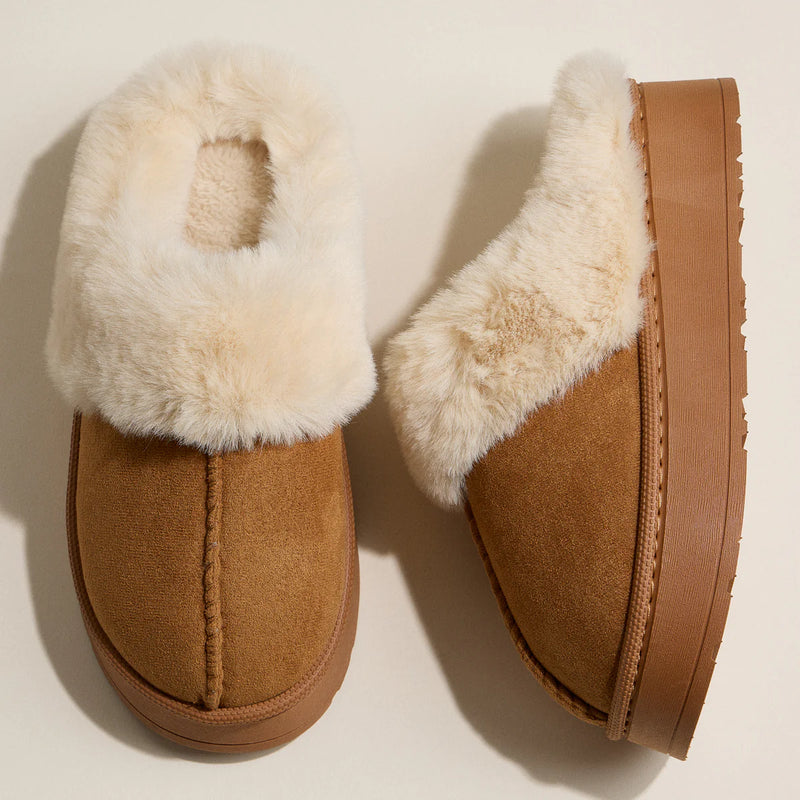 Lilla Haven Platform Sherpa Slippers with Suede Finish Brown