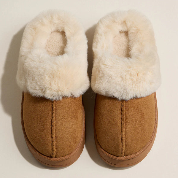 Lilla Haven Platform Sherpa Slippers with Suede Finish Brown