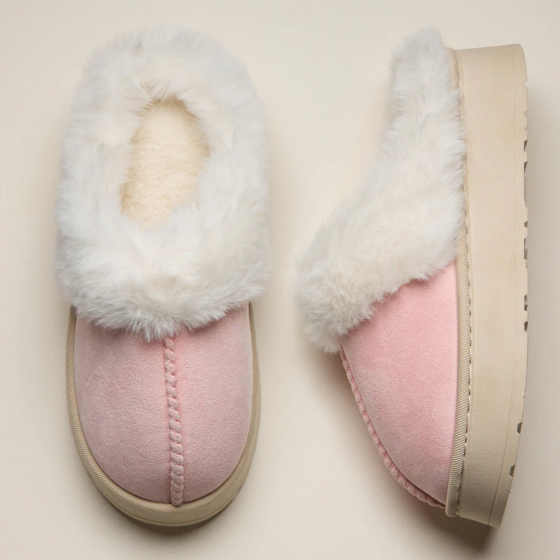 Lilla Haven Platform Sherpa Slippers with Suede Finish Pink