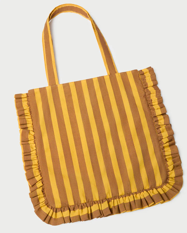 Loeffler Randall Justine Ruffle Tote Brown/Cream Stripe