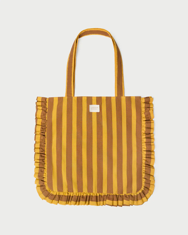 Loeffler Randall Justine Ruffle Tote Brown/Cream Stripe