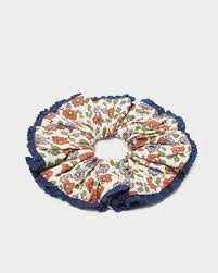 Loeffler Randall Sally Crocheted Edge Scrunchie Floral/Navy