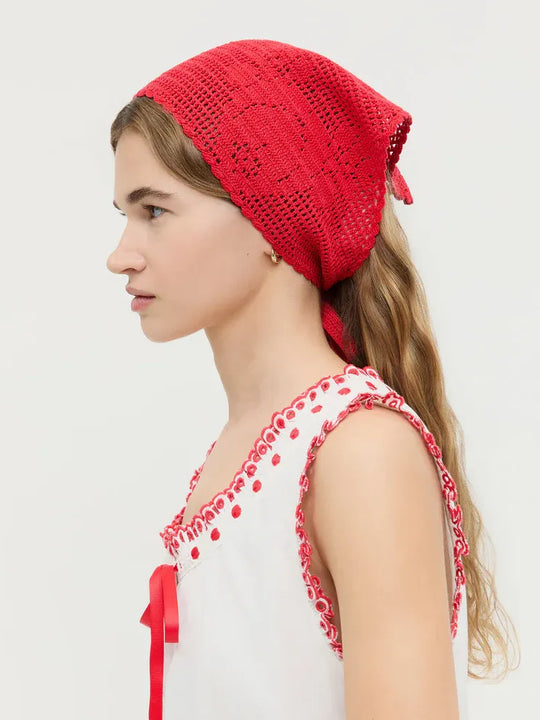 Loeffler Randall Viv Crochet Head Scarf Red