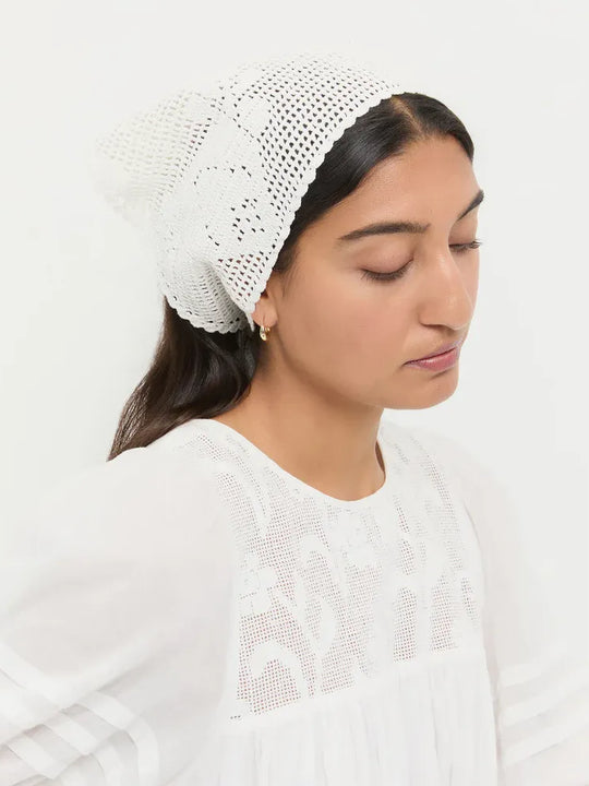 Loeffler Randall Viv Crochet Head Scarf White