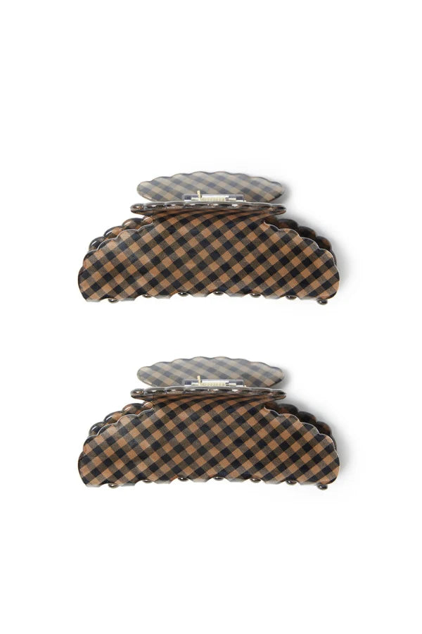 Loeffler Randall Yuri Scallop Acetate Clip Set Brown/Black Check