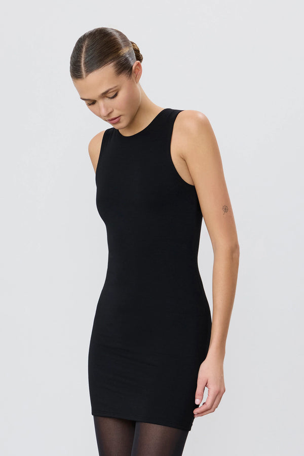 Eterne Sleeveless Crewneck Mini Dress Black