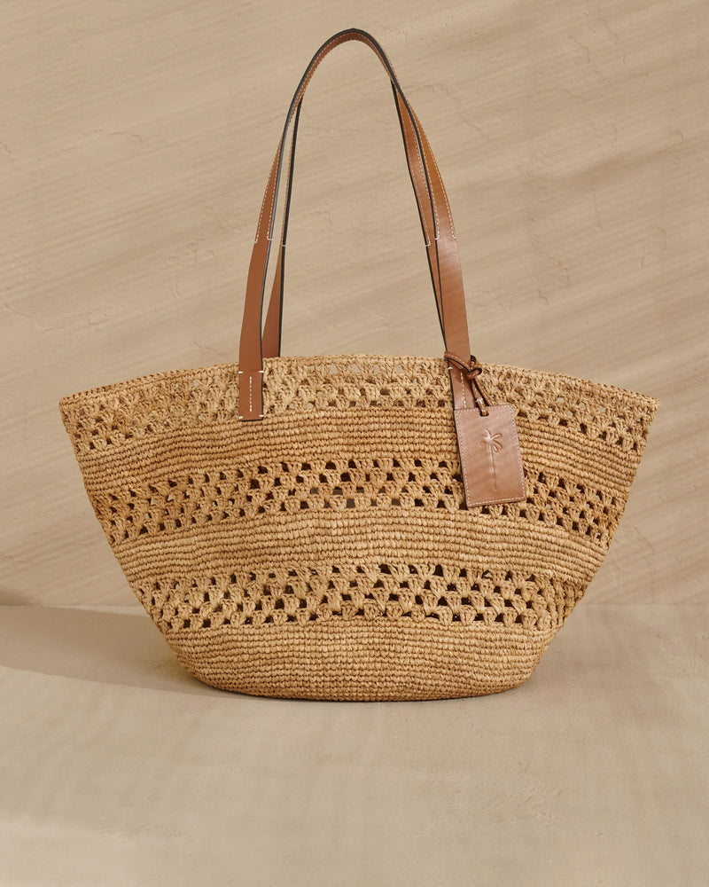 Manebi basket bag weaving tan natural raffia & leather