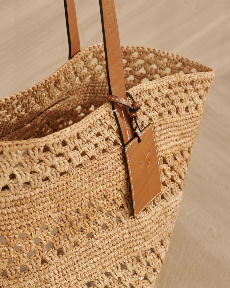 Manebi basket bag weaving tan natural raffia & leather