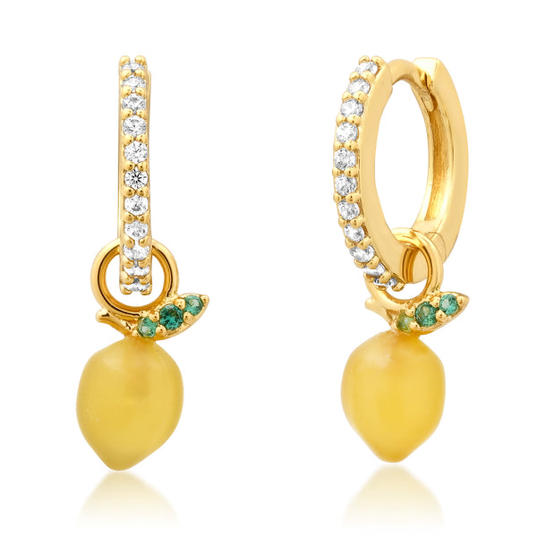 Tai Gold vermeil huggie earrings with CZ and lemon charm