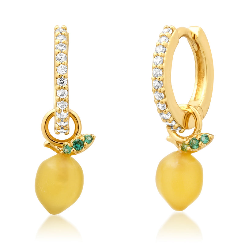 Tai Gold vermeil huggie earrings with CZ and lemon charm