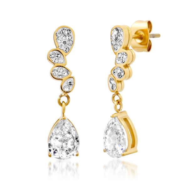 Tai Stainless steel bubble drop earring with CZ accents - 26mm