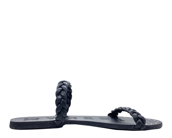 Manebi leather sandals black 2 braid bands leather; canyon