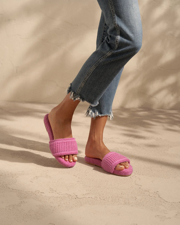Manebi terry cotton sandals bold pink + green palm terry cotton with embroidery; sydney