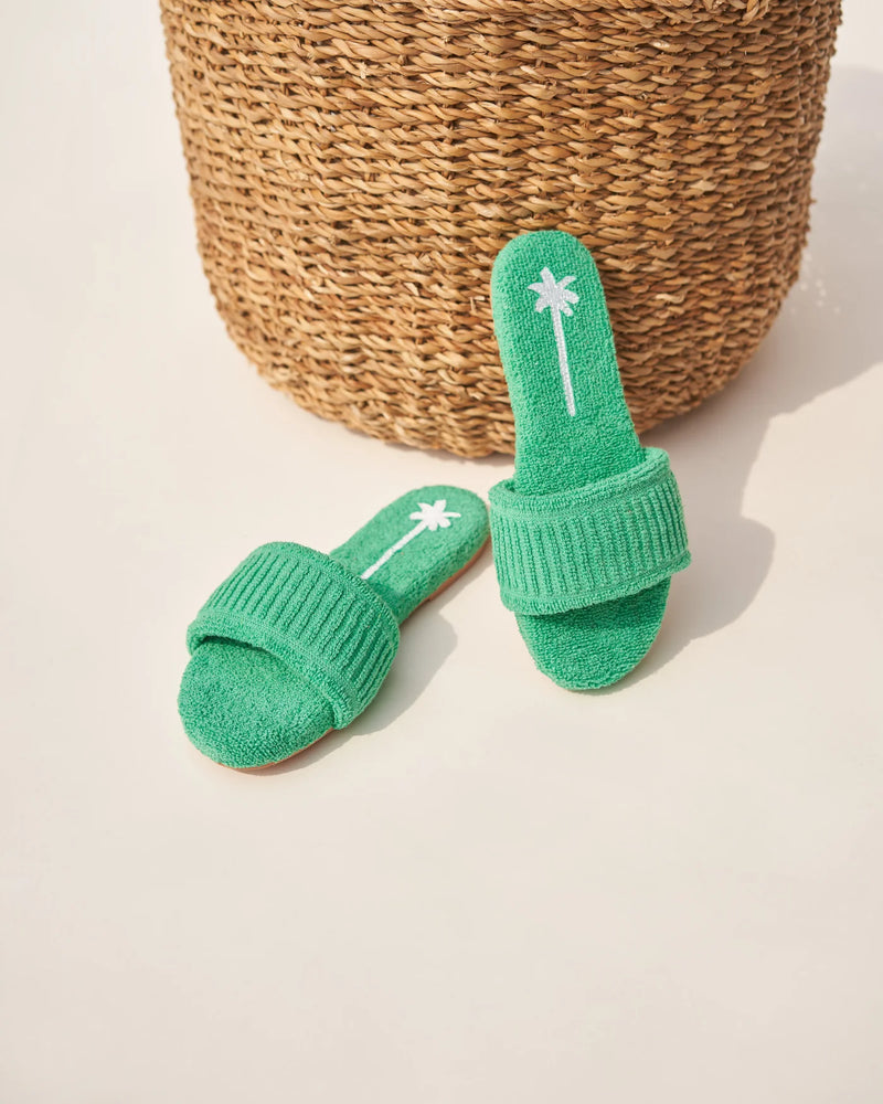 Manebi terry cotton sandals palm green + white palm terry cotton with embroidery; sydney