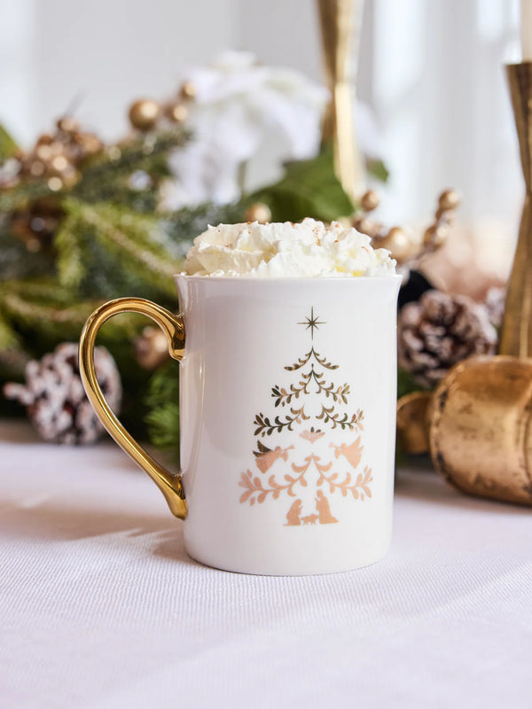 Mary Square Gold Handle Mug Nativity Tree