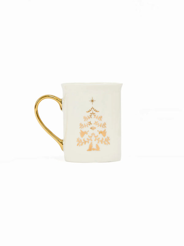 Mary Square Gold Handle Mug Nativity Tree