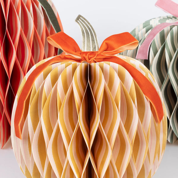 Meri Meri Fall Stripe Paper Honeycomb Pumpkins
