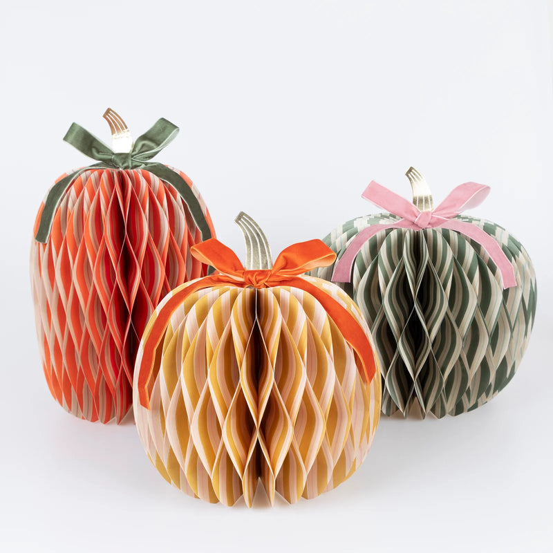 Meri Meri Fall Stripe Paper Honeycomb Pumpkins