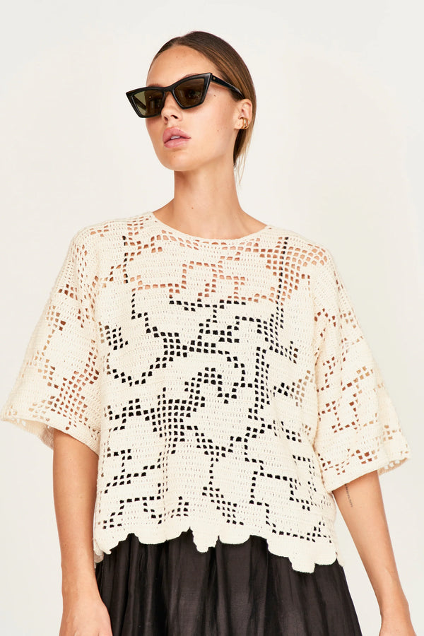 Mirth Fez Crochet Top in Natural