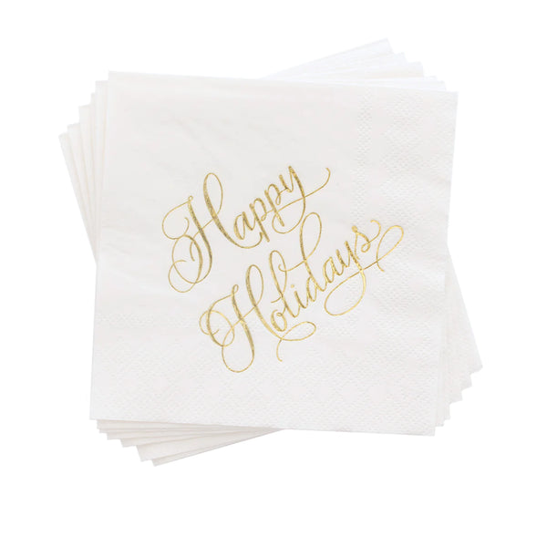 Sugar Paper Cocktail Napkin, Gold Happy Holidays