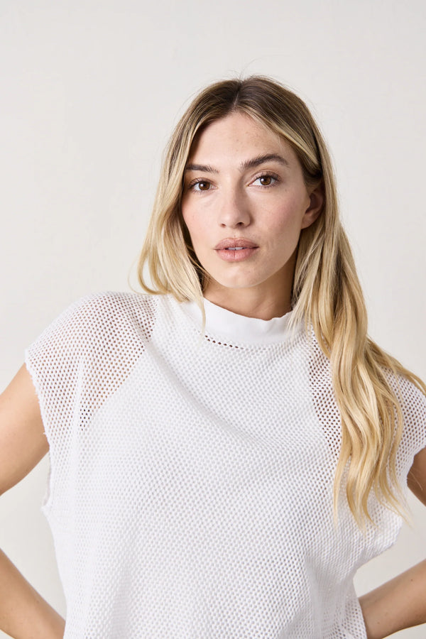 NSF Daryl Mesh Mock Neck T Soft White