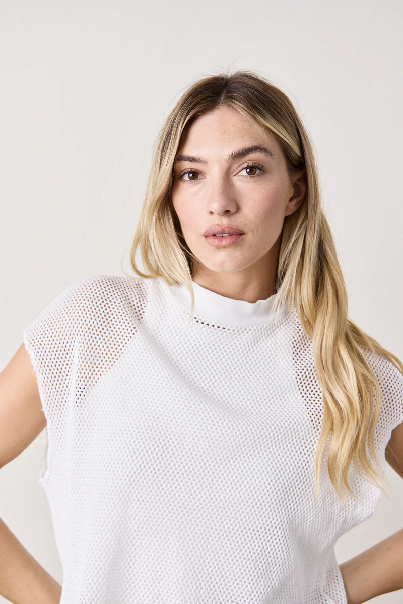 NSF Daryl Mesh Mock Neck T Soft White