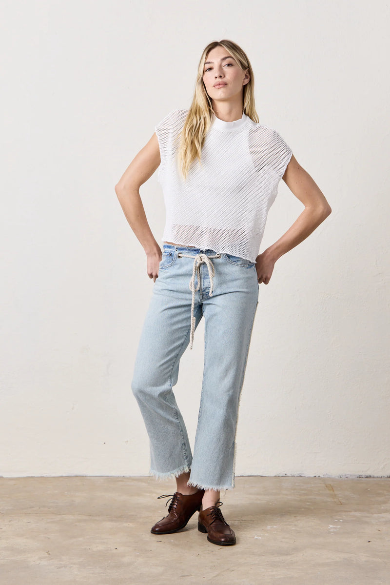 NSF Daryl Mesh Mock Neck T Soft White