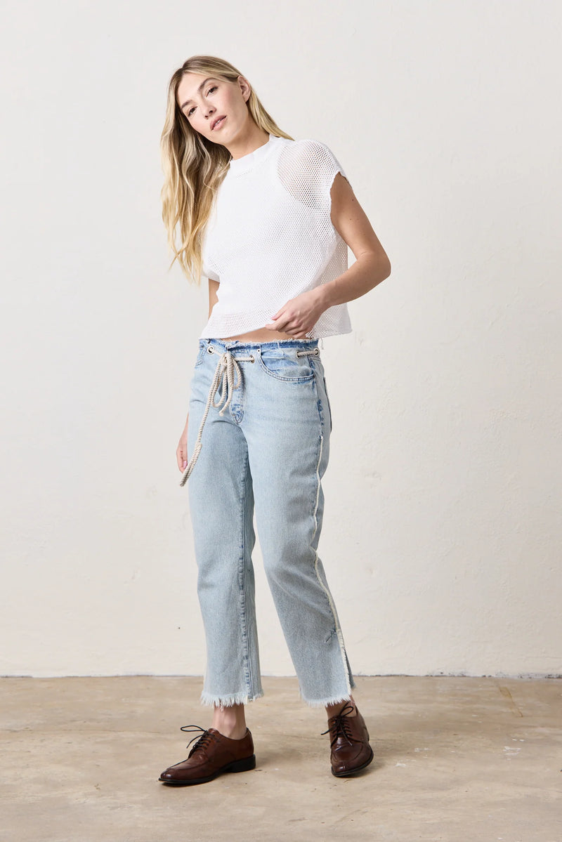 NSF Daryl Mesh Mock Neck T Soft White
