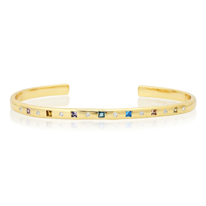 Tai Simple gold cuff with multi colored CZ accents