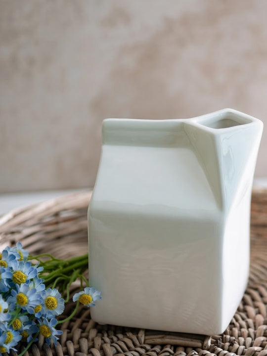 PD Home + Garden  White Milk Carton Vase