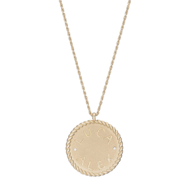 Personalize It Ariel Gordon Jewelry Imperial Disc Pendant Necklace With 1.2Mm Diamond Cut Twisted Rope 22"