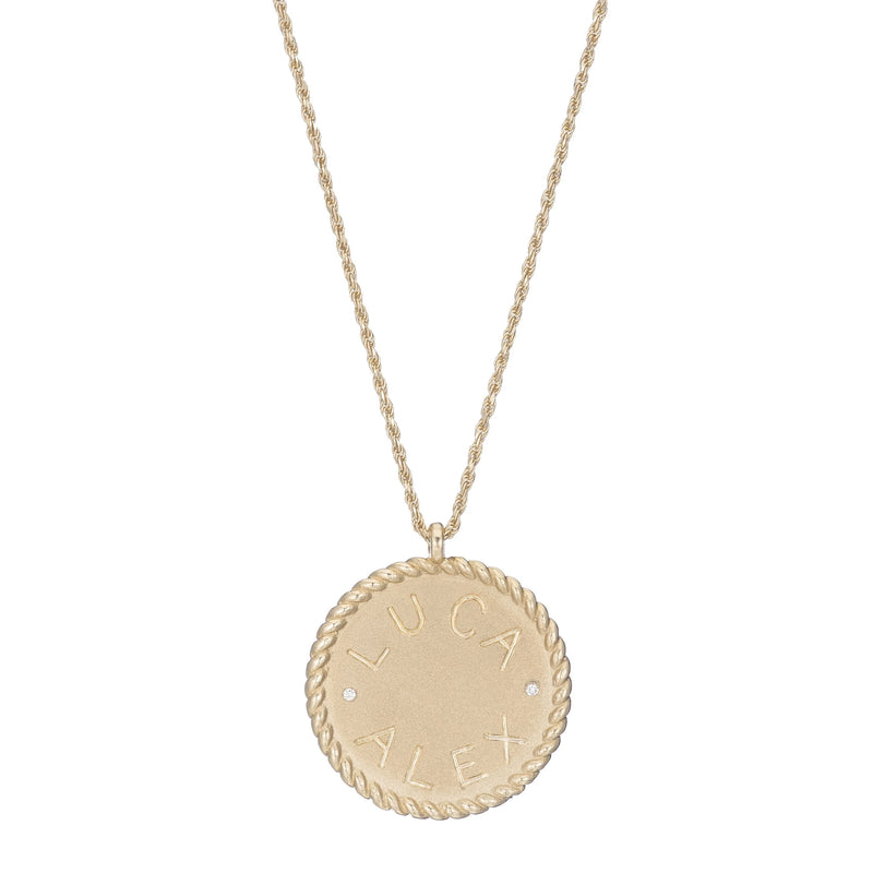 Personalize It Ariel Gordon Jewelry Imperial Disc Pendant Necklace With 1.2Mm Diamond Cut Twisted Rope 22"