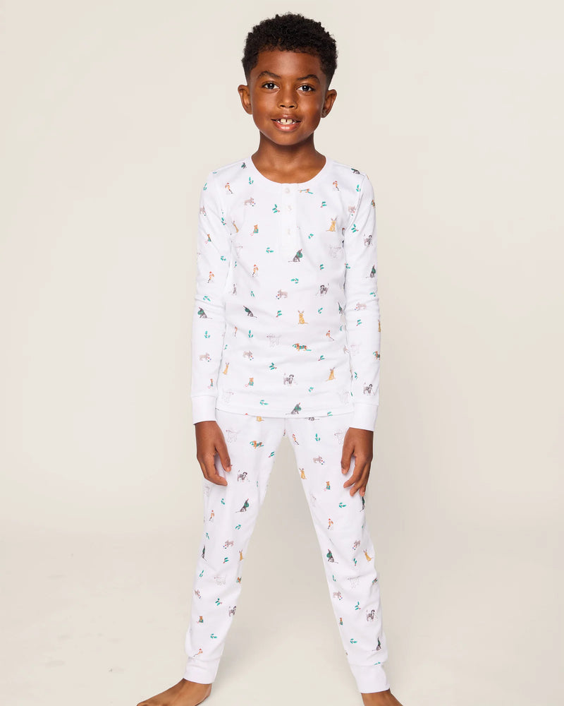 Petite Plume Kid's Pima Snug Fit Pajama Set in Jingle Paws